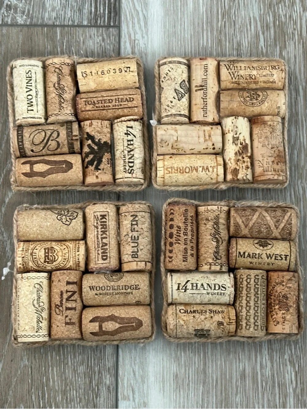 NWT Set of 4 Awesome Assorted Wine Cork Coasters Handmade